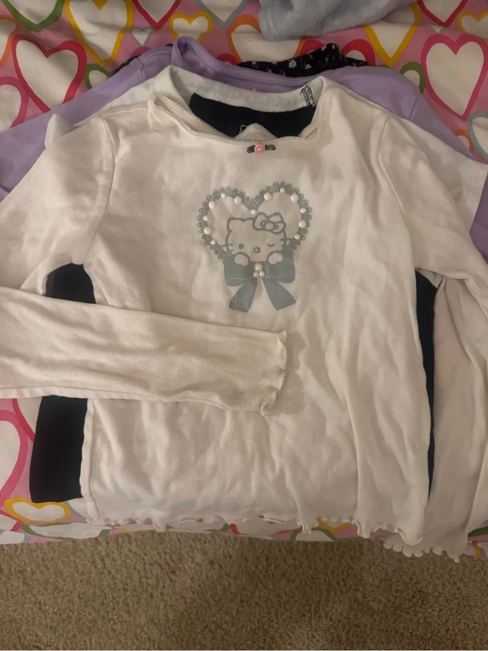 Hello kitty White Long-Sleeve Top with Heart & Bow Graphic